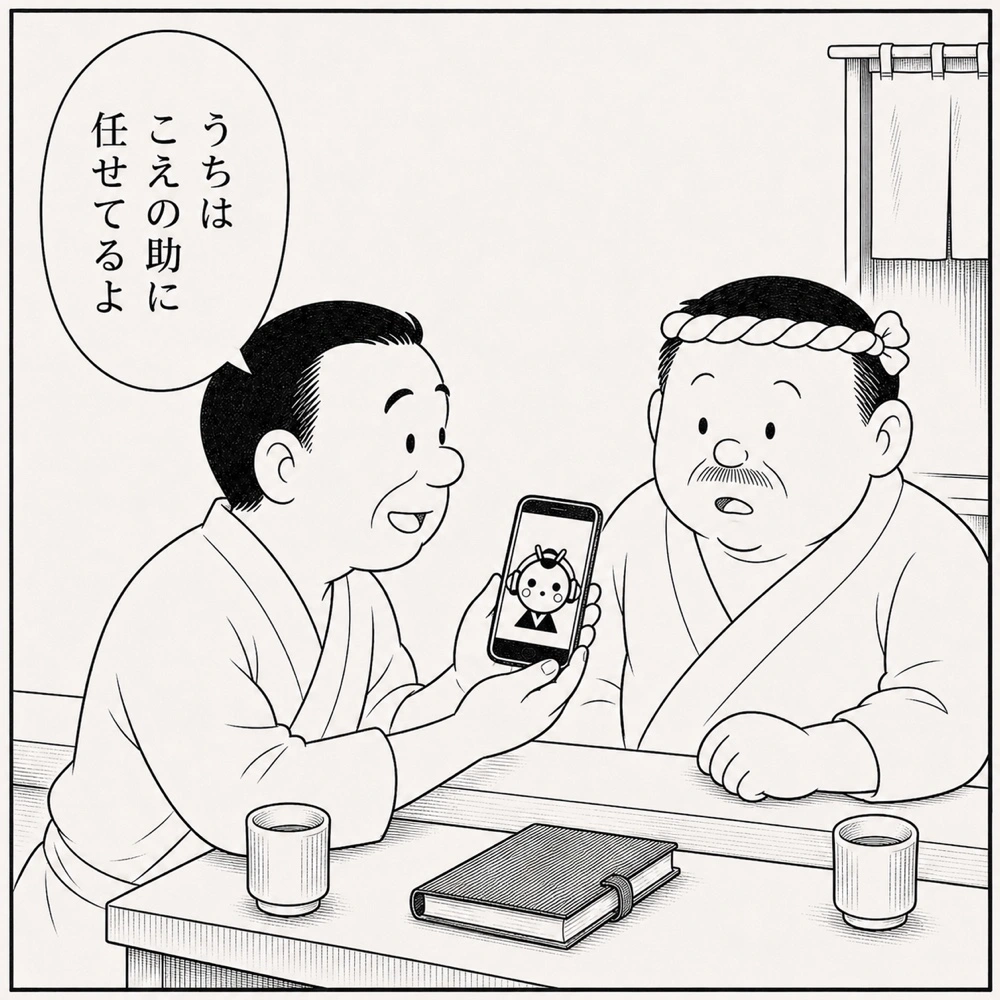 友人がスマホを見せて紹介。「うちは こえの助に任せてるよ」